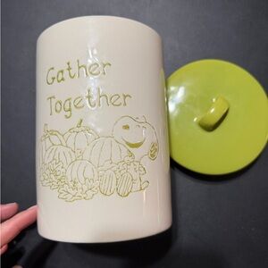 Peanuts Ceramic Canister with Green Lid - "Gather Together"